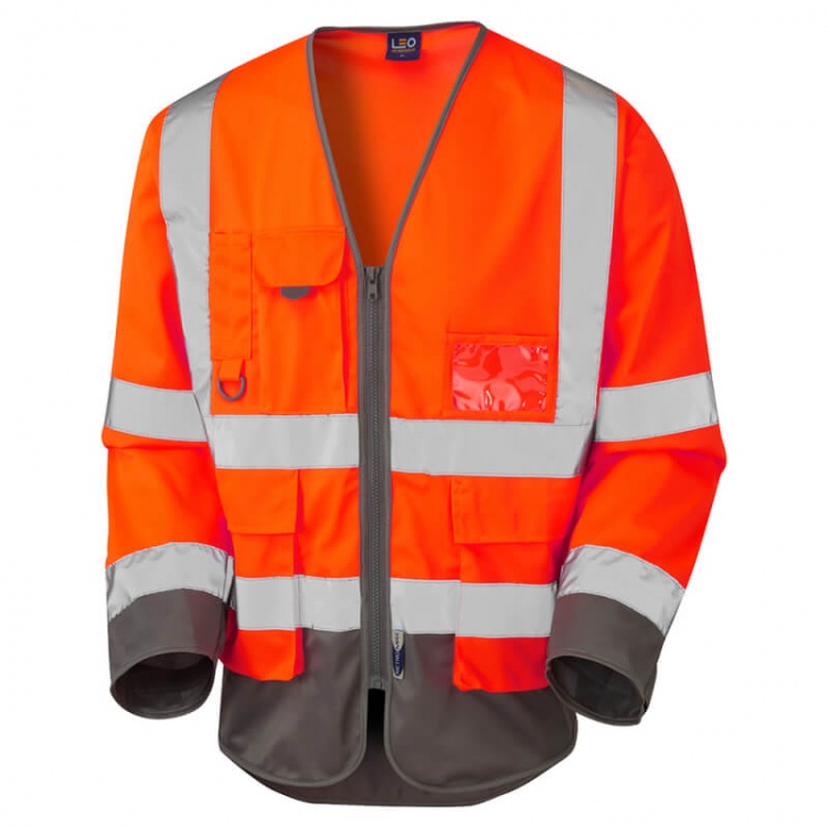 Leo Workwear S12-O/GY Wrafton Hi Vis Class 3 Superior Sleeved Vest Orange/Grey